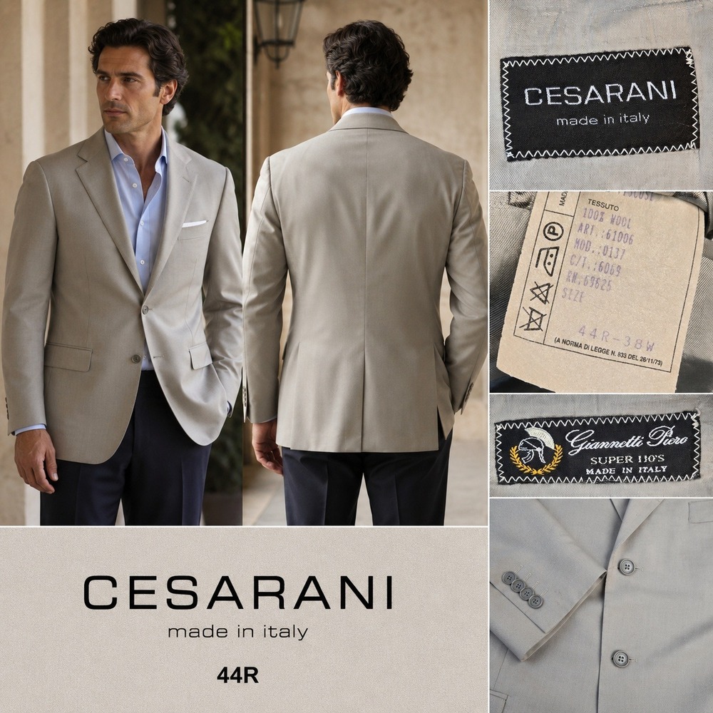 Cesarani Mens 44R Giannetti Piero Super 110s Wool Blazer Made‎ in Italy Tan